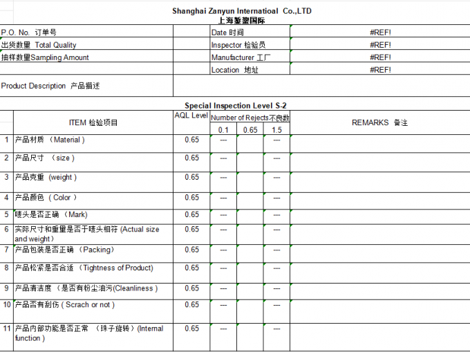 Shanghai Zanyun International Trade Co., Ltd. Kiểm soát chất lượng
